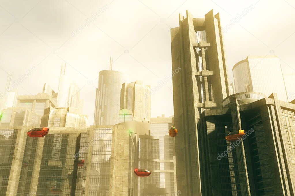Autonomous Electric Vehicles City Future 3D Illustration