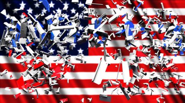 Enkaz ve Usa Bayrağı Bölünmüş Amerika 3 boyutlu Görüntü