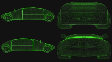 Autonomous Electric Vehicle Wireframe Design Concept 3D Illustration clipart