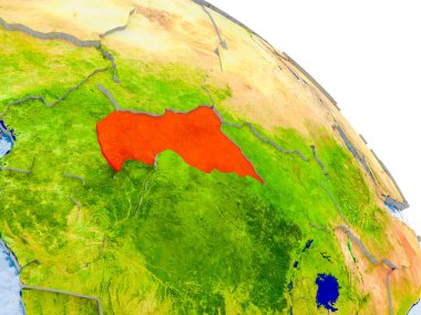 Orta Afrika glob görünür ülke sınırları ve okyanusların su ile gerçekçi yüzeyli kırmızı vurgulanır Illustration. 3D çizim. Nasa tarafından döşenmiş bu görüntü unsurları.