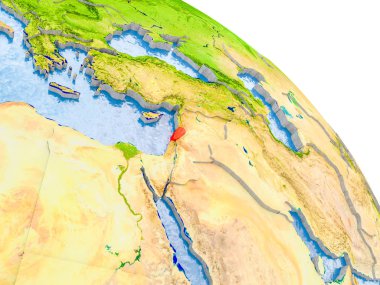 Glob görünür ülke sınırları ve okyanusların su ile gerçekçi yüzeyli kırmızı vurgulanır Lübnan Illustration. 3D çizim. Nasa tarafından döşenmiş bu görüntü unsurları.