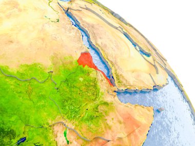 Glob görünür ülke sınırları ve okyanusların su ile gerçekçi yüzeyli kırmızı vurgulanır Eritre Illustration. 3D çizim. Nasa tarafından döşenmiş bu görüntü unsurları.