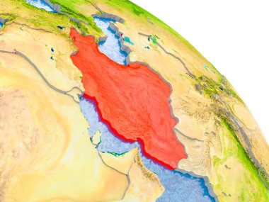 Glob görünür ülke sınırları ve okyanusların su ile gerçekçi yüzeyli kırmızı vurgulanır Iran Illustration. 3D çizim. Nasa tarafından döşenmiş bu görüntü unsurları.
