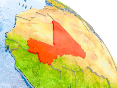 Glob görünür ülke sınırları ve okyanusların su ile gerçekçi yüzeyli kırmızı vurgulanır Mali Illustration. 3D çizim. Nasa tarafından döşenmiş bu görüntü unsurları.