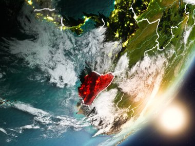 Ekvador son derece detaylı yüzey dokuları ve görünür ülke sınırları ile uzaydan. 3D çizim. Nasa tarafından döşenmiş bu görüntü unsurları.