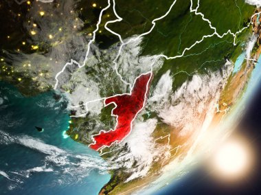 Son derece detaylı yüzey dokuları ve görünür ülke sınırları ile alan Kongo'dan. 3D çizim. Nasa tarafından döşenmiş bu görüntü unsurları.