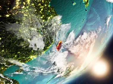 Tayvan son derece detaylı yüzey dokuları ve görünür ülke sınırları ile uzaydan. 3D çizim. Nasa tarafından döşenmiş bu görüntü unsurları.