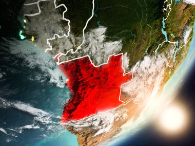 Angola son derece detaylı yüzey dokuları ve görünür ülke sınırları ile uzaydan. 3D çizim. Nasa tarafından döşenmiş bu görüntü unsurları.