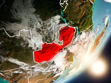 Zambiya son derece detaylı yüzey dokuları ve görünür ülke sınırları ile uzaydan. 3D çizim. Nasa tarafından döşenmiş bu görüntü unsurları.