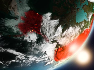 ABD son derece detaylı yüzey dokuları ve görünür ülke sınırları ile uzaydan. 3D çizim. Nasa tarafından döşenmiş bu görüntü unsurları.