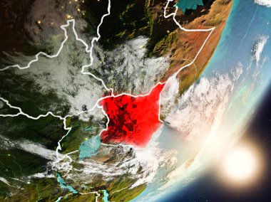 Kenya son derece detaylı yüzey dokuları ve görünür ülke sınırları ile uzaydan. 3D çizim. Nasa tarafından döşenmiş bu görüntü unsurları.