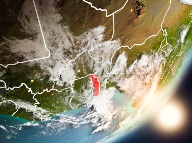 Togo son derece detaylı yüzey dokuları ve görünür ülke sınırları ile uzaydan. 3D çizim. Nasa tarafından döşenmiş bu görüntü unsurları.
