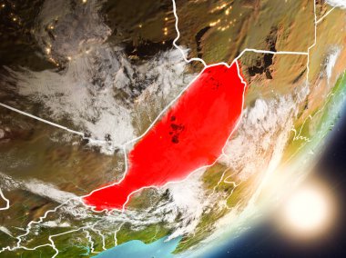 Nijer son derece detaylı yüzey dokuları ve görünür ülke sınırları ile uzaydan. 3D çizim. Nasa tarafından döşenmiş bu görüntü unsurları.