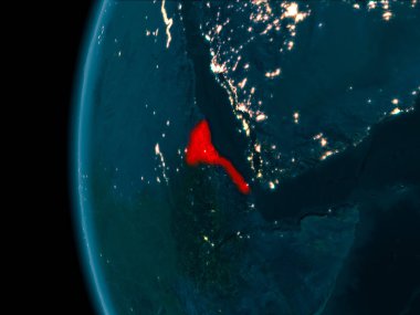 Eritre son derece detaylı yüzey dokuları ile gece Dünya gezegeninin yörüngeden. 3D çizim. Nasa tarafından döşenmiş bu görüntü unsurları.