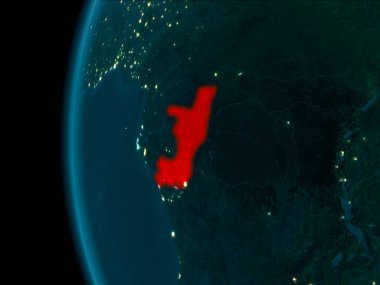 Son derece detaylı yüzey dokuları ile gece Dünya gezegeninin yörüngesine Kongo'dan. 3D çizim. Nasa tarafından döşenmiş bu görüntü unsurları.