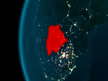 Botsvana son derece detaylı yüzey dokuları ile gece Dünya gezegeninin yörüngeden. 3D çizim. Nasa tarafından döşenmiş bu görüntü unsurları.