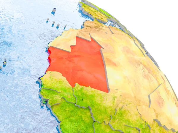 Glob görünür ülke sınırları ve okyanusların su ile gerçekçi yüzeyli kırmızı vurgulanır Moritanya Illustration. 3D çizim. Nasa tarafından döşenmiş bu görüntü unsurları.