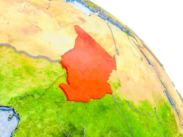 Glob görünür ülke sınırları ve okyanusların su ile gerçekçi yüzeyli kırmızı vurgulanır Chad Illustration. 3D çizim. Nasa tarafından döşenmiş bu görüntü unsurları.