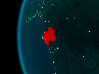 Gabon son derece detaylı yüzey dokuları ile gece Dünya gezegeninin yörüngeden. 3D çizim. Nasa tarafından döşenmiş bu görüntü unsurları.
