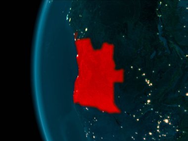 Son derece detaylı yüzey dokuları ile gece Dünya gezegeninin yörüngesine Angola'dan. 3D çizim. Nasa tarafından döşenmiş bu görüntü unsurları.