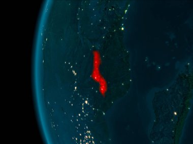 Malavi son derece detaylı yüzey dokuları ile gece Dünya gezegeninin yörüngeden. 3D çizim. Nasa tarafından döşenmiş bu görüntü unsurları.
