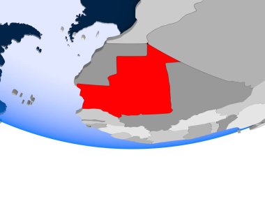 Moritanya, şeffaf okyanuslar ile siyasi dünya 3d modeli ile. 3D çizim.