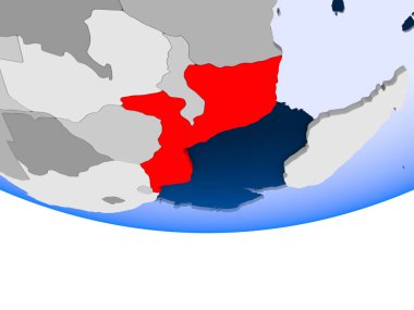 Mozambik 3d modeli şeffaf okyanuslar ile siyasi dünya bir. 3D çizim.