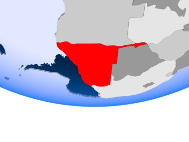 Namibya 3d modeli şeffaf okyanuslar ile siyasi dünya bir. 3D çizim.