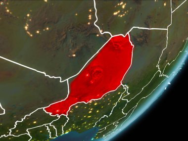 Planet Earth Earth yörüngeden geceleri görüldüğü gibi Nijer kırmızı görünür Kenarlıklar ve şehir ışıkları vurgulanır. 3D çizim. Nasa tarafından döşenmiş bu görüntü unsurları.