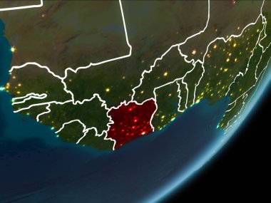 Fildişi Sahili geceleri Planet Earth Earth yörüngeden görüldüğü gibi kırmızı görünür Kenarlıklar ve şehir ışıkları vurgulanır. 3D çizim. Nasa tarafından döşenmiş bu görüntü unsurları.
