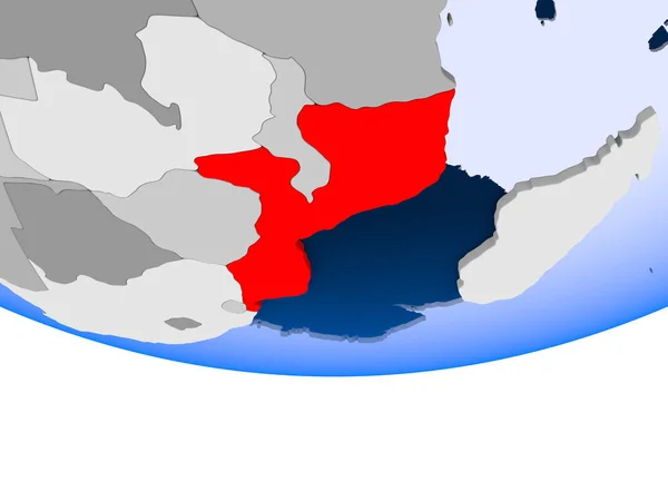 莫桑比克在政治地球的3D 模型以透明的海洋 — 图库照片