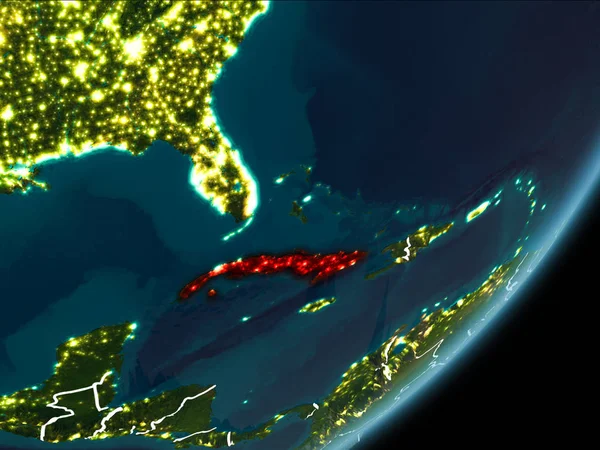 Cuba Vista Desde Órbita Tierra Planeta Tierra Por Noche Resaltada —  Fotos de Stock