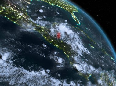 Gece yukarıda Belize modeli gezegeninin uzaydaki bir Kırmızı vurgulanır. 3D çizim. Nasa tarafından döşenmiş bu görüntü unsurları.