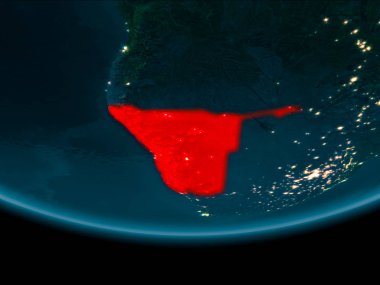 Namibya gece Planet Earth kırmızı vurgulanır. 3D çizim. Nasa tarafından döşenmiş bu görüntü unsurları.