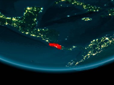 Kosta Rika gece Planet Earth kırmızı vurgulanır. 3D çizim. Nasa tarafından döşenmiş bu görüntü unsurları.
