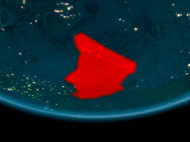 Chad gece Planet Earth kırmızı vurgulanır. 3D çizim. Nasa tarafından döşenmiş bu görüntü unsurları.
