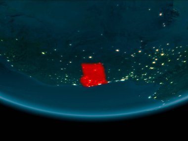 Gana gece Planet Earth kırmızı vurgulanır. 3D çizim. Nasa tarafından döşenmiş bu görüntü unsurları.