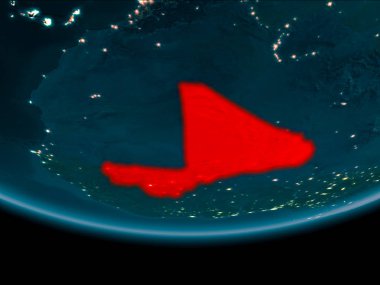 Mali gece Planet Earth kırmızı vurgulanır. 3D çizim. Nasa tarafından döşenmiş bu görüntü unsurları.