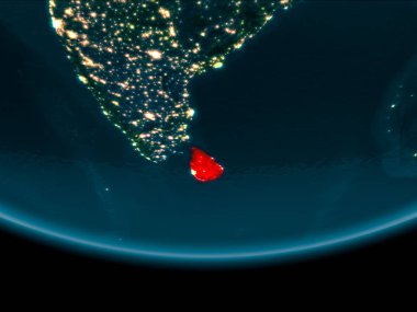 Sri Lanka gece Planet Earth kırmızı vurgulanır. 3D çizim. Nasa tarafından döşenmiş bu görüntü unsurları.