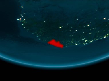 Liberya gece Planet Earth kırmızı vurgulanır. 3D çizim. Nasa tarafından döşenmiş bu görüntü unsurları.