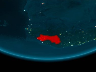 Gine gece Planet Earth kırmızı vurgulanır. 3D çizim. Nasa tarafından döşenmiş bu görüntü unsurları.