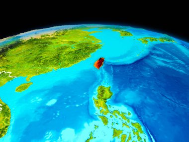 Uydu görüntüsü Tayvan red Planet Earth sınır çizgileri ile vurgulanır. 3D çizim. Nasa tarafından döşenmiş bu görüntü unsurları.