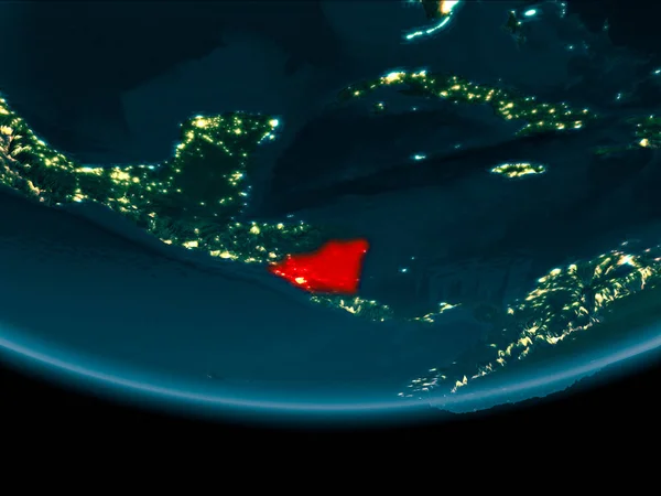 Никарагуа Ночью Выделена Красным Планете Земля Иллюстрация Элементы Этого Изображения — стоковое фото