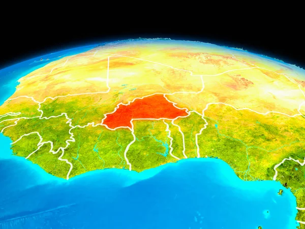 Uydu görüntüsü Burkina Faso Planet Earth sınır çizgileri ile kırmızı vurgulanır. 3D çizim. Nasa tarafından döşenmiş bu görüntü unsurları.