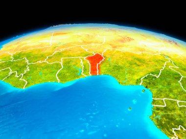 Uydu Görünümü Benin Planet Earth sınır çizgileri ile kırmızı vurgulanır. 3D çizim. Nasa tarafından döşenmiş bu görüntü unsurları.