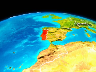 Uydu görüntüsü Portekiz Planet Earth sınır çizgileri ile kırmızı vurgulanır. 3D çizim. Nasa tarafından döşenmiş bu görüntü unsurları.