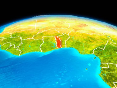 Uydu görüntüsü Togo Planet Earth sınır çizgileri ile kırmızı vurgulanır. 3D çizim. Nasa tarafından döşenmiş bu görüntü unsurları.