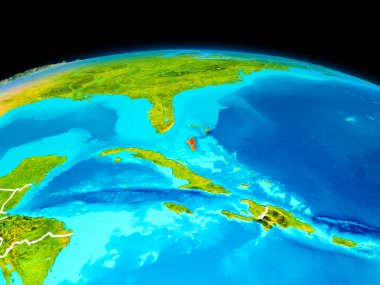 Uydu Görünümü Bahamalar Planet Earth sınır çizgileri ile kırmızı vurgulanır. 3D çizim. Nasa tarafından döşenmiş bu görüntü unsurları.