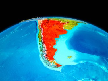 Uydu görüntüsü Arjantin Planet Earth sınır çizgileri ile kırmızı vurgulanır. 3D çizim. Nasa tarafından döşenmiş bu görüntü unsurları.