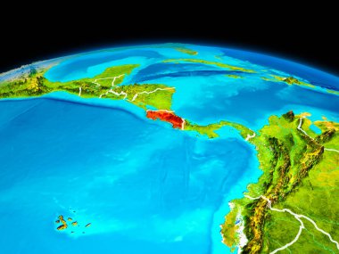 Uydu görüntüsü Kosta Rika Planet Earth sınır çizgileri ile kırmızı vurgulanır. 3D çizim. Nasa tarafından döşenmiş bu görüntü unsurları.